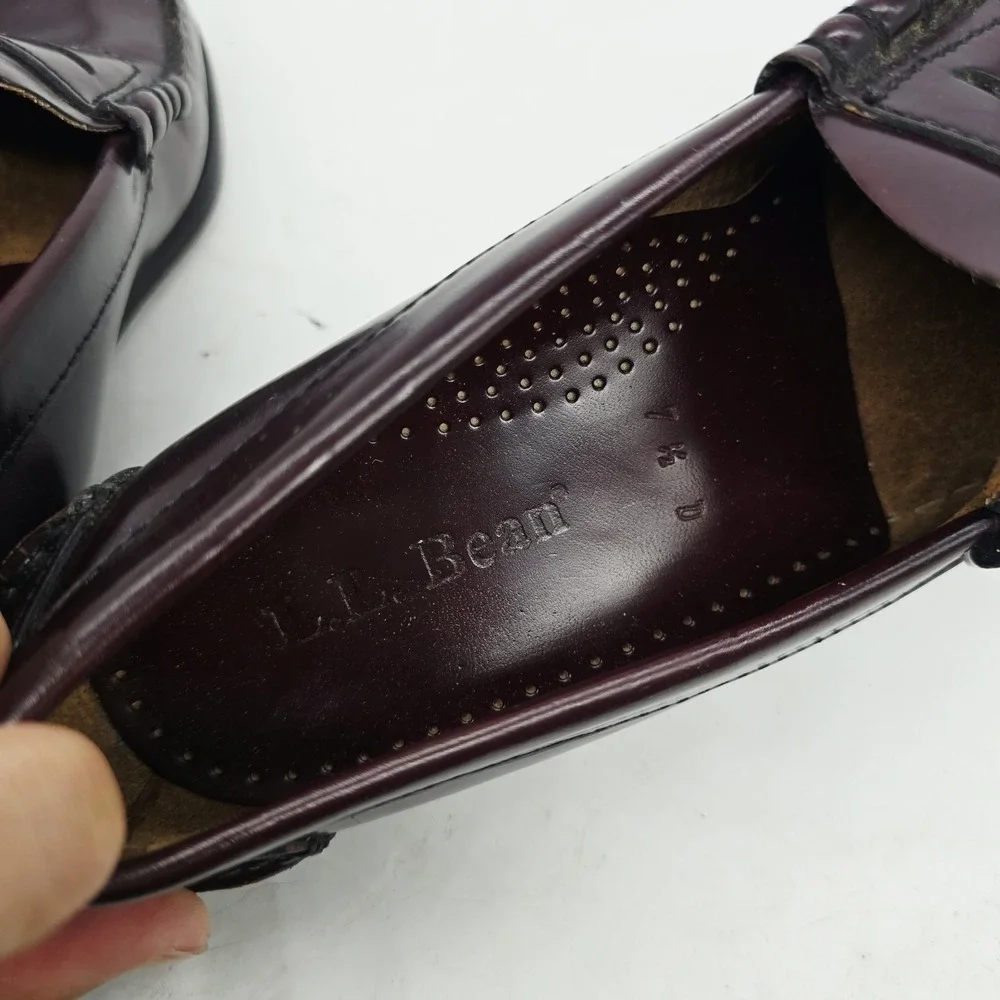 LL Bean Penny Loafers Mens 7.5 D Burgundy Cordovan Leather Beefroll Oxblood